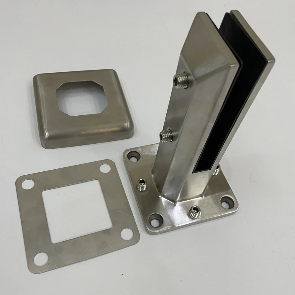 Pince Spigot carrée réglable en inox 2205 –  Support au sol pour garde-corps et clôtures en verre