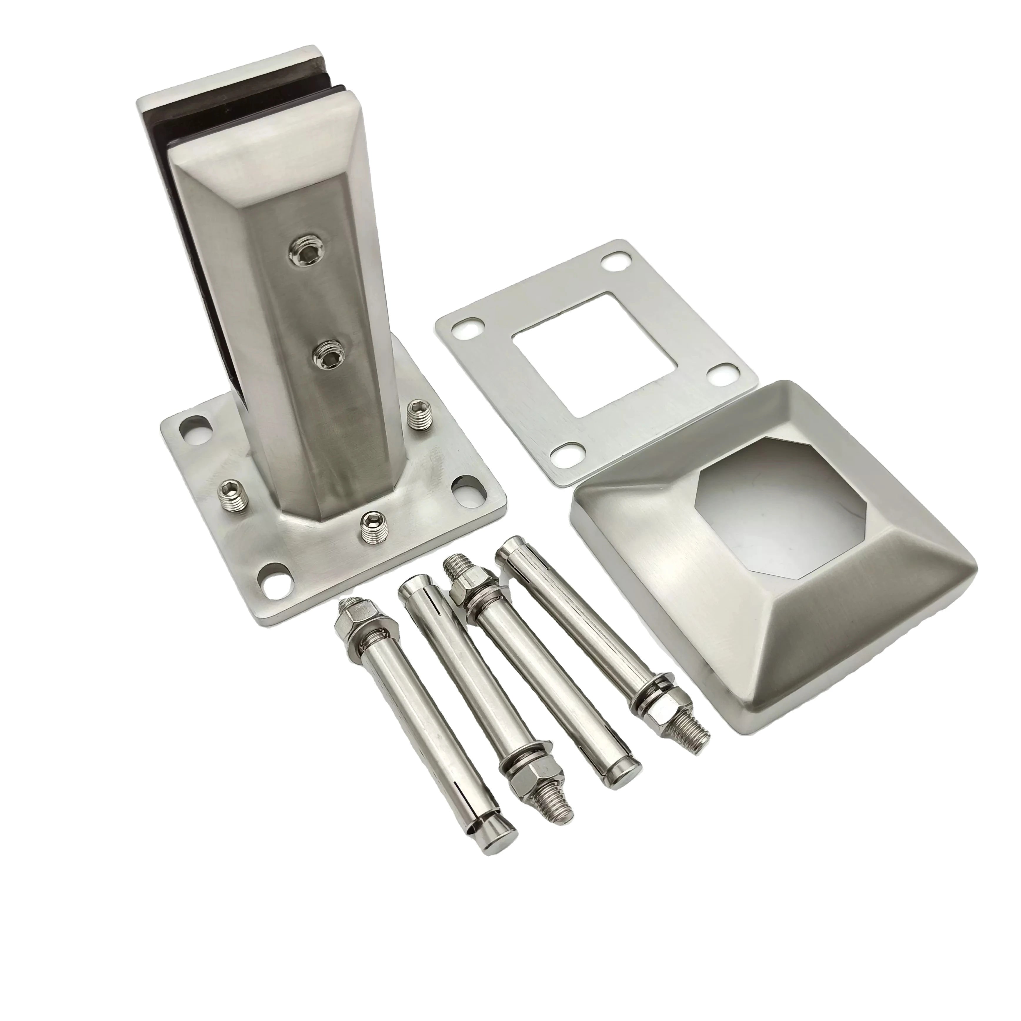Pince Spigot carrée réglable en inox 2205 –  Support au sol pour garde-corps et clôtures en verre