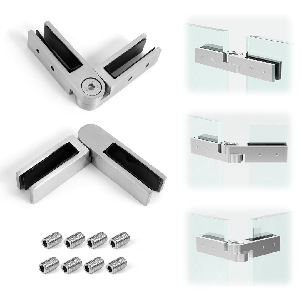 Pince verre à verre articulée en inox 2205 – Finition Miroir / Satin / Noir – Connecteur réglable pour panneaux en verre