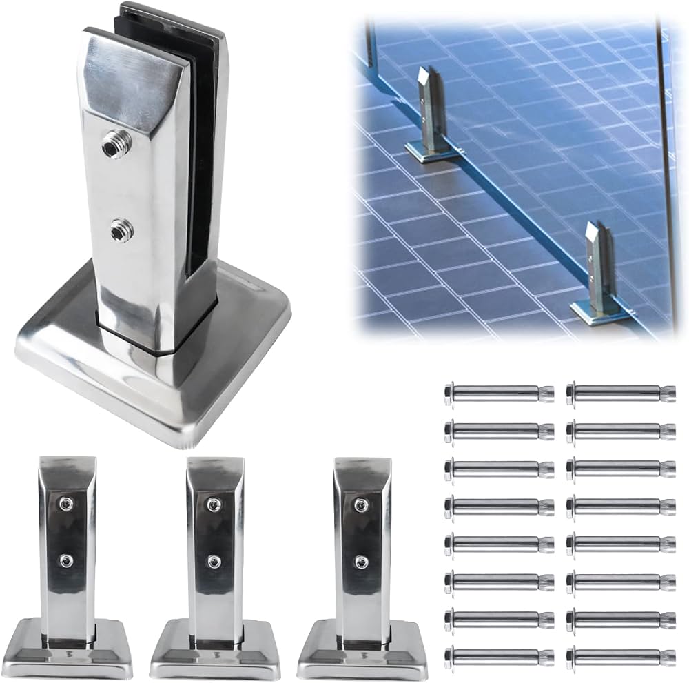 Pince Spigot carrée réglable en inox 2205 –  Support au sol pour garde-corps et clôtures en verre